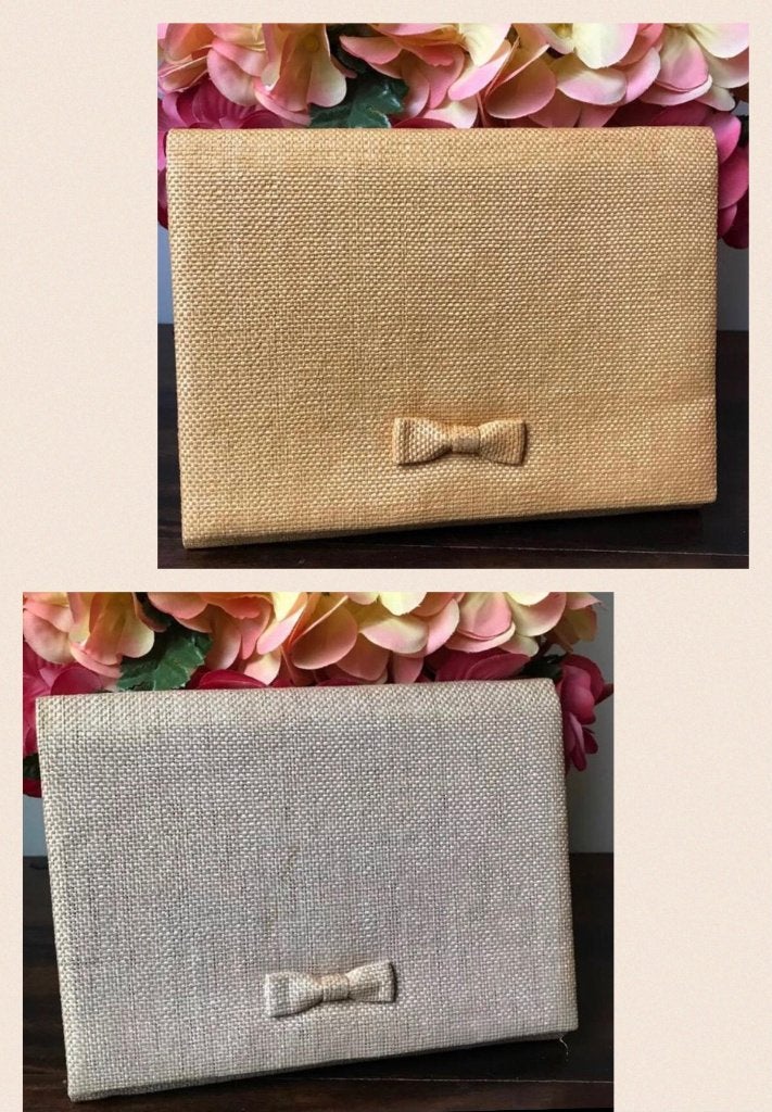 Enveloppe tasje - vintage - spiegeltje - geslepen glas A + B, Ophalen of Verzenden, Zo goed als nieuw, Beige, Overige typen