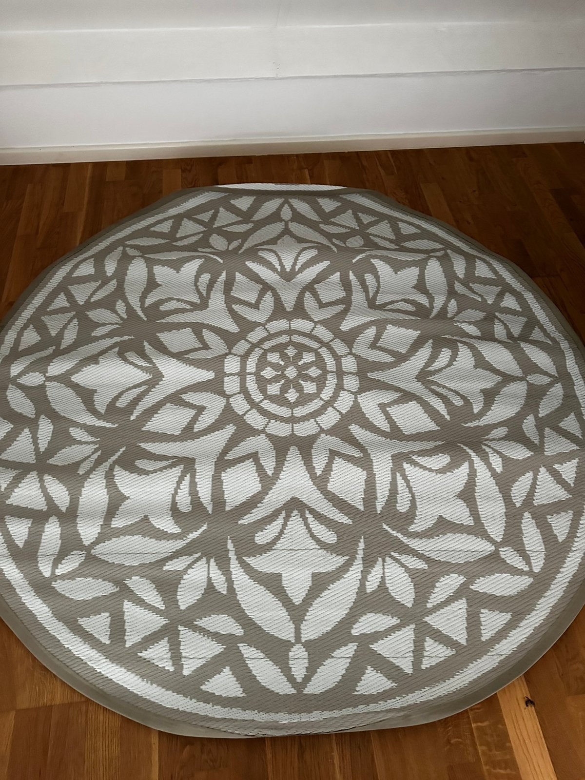 Plastic gevlochten kleed, Ophalen, Wit, 150 tot 200 cm, Rond