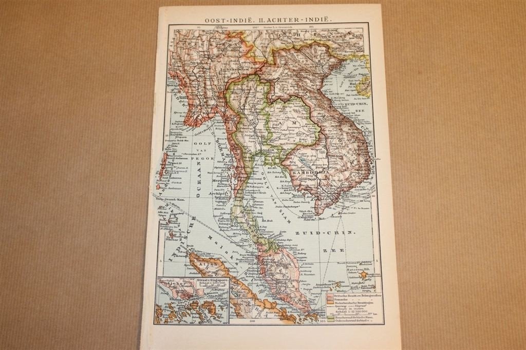 Antieke kaart - Cambodja, Thailand, Laos etc - Ca 1900, Gelezen, Ophalen of Verzenden, Landkaart, 1800 tot 2000