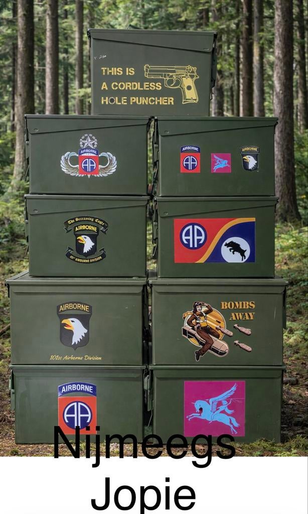 Munitiekistjes met print. V.a. 21,95. Airborne d-day, G, G, G, Ophalen of Verzenden