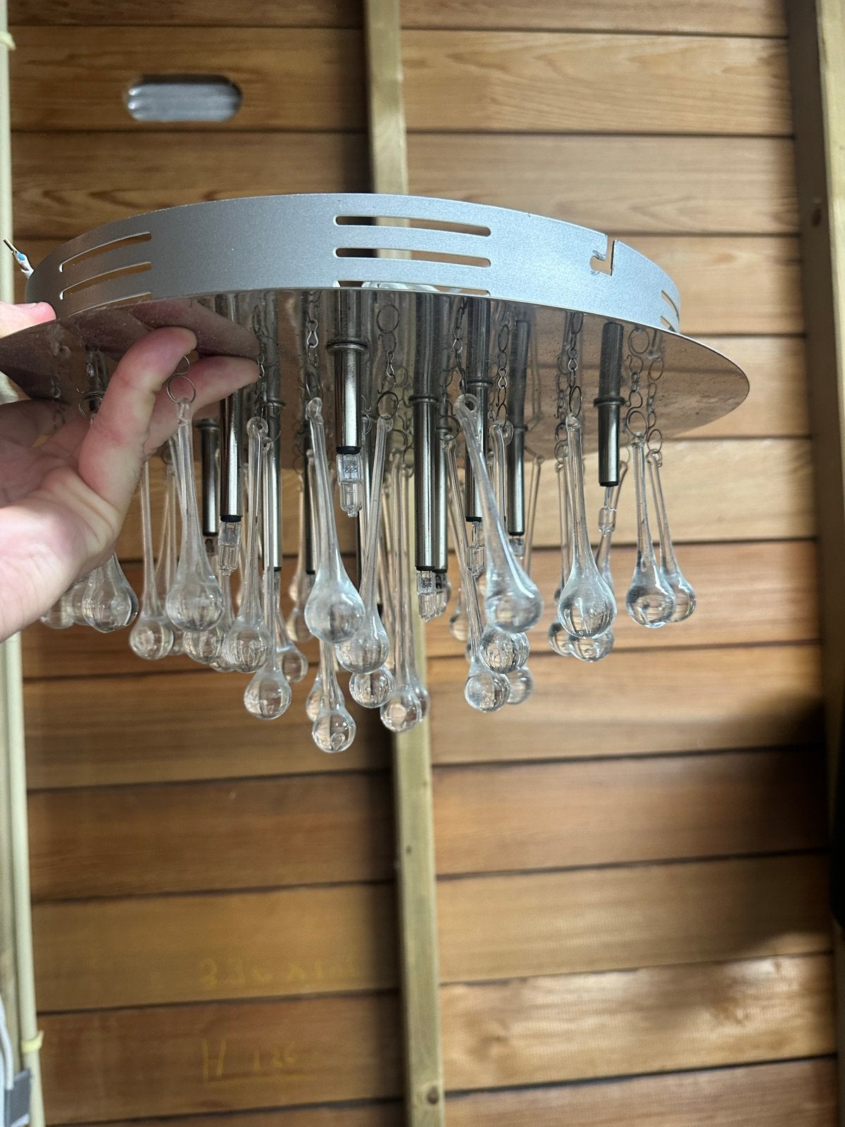 Moderne Hanglamp met Glazen Druppels, Huis en Inrichting, Lampen | Hanglampen, Gebruikt, Glas, Overige fittingen, Ophalen