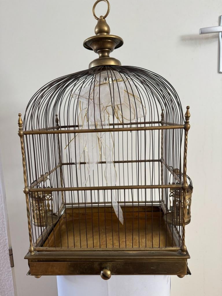 Antieke decoratieve vogelkooi van messing/brons, Ophalen of Verzenden, Brons