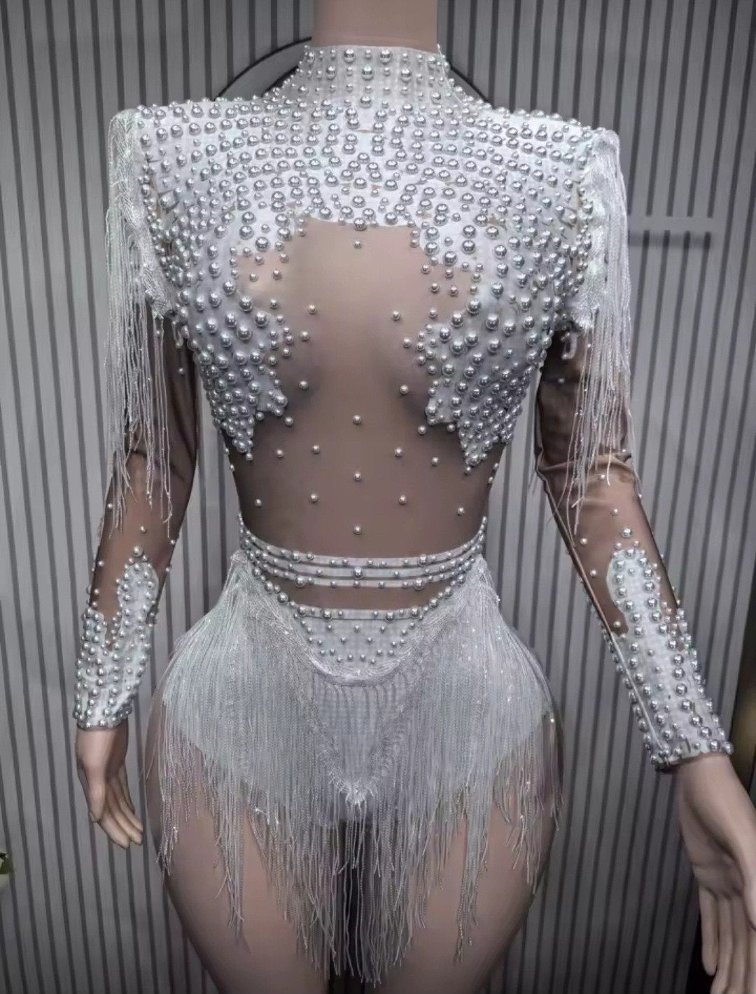 Fantastische Show Outfit, Bodysuit met Pruik White, tm XL, Verzenden, Nieuw