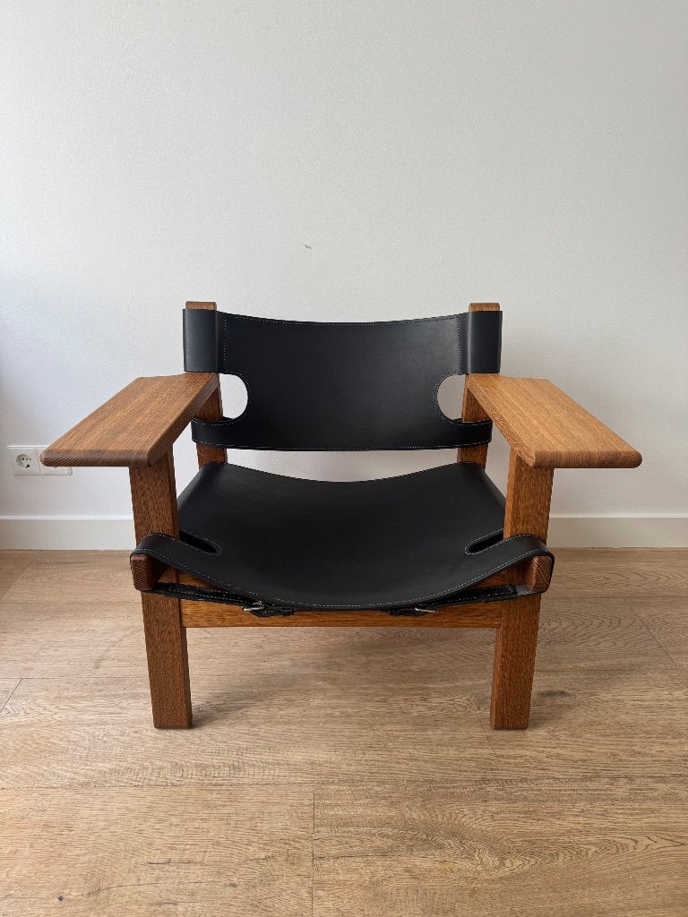 The Spanish chair van Fredericia, Smoked oak/black leather, Huis en Inrichting, Ophalen, Minder dan 75 cm, 75 tot 100 cm, Leer