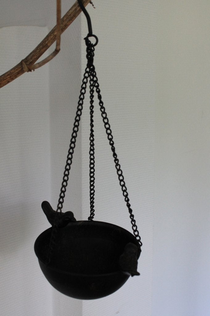 Metalen hangpot met 2 vogeltjes, Verzenden, Gebruikt