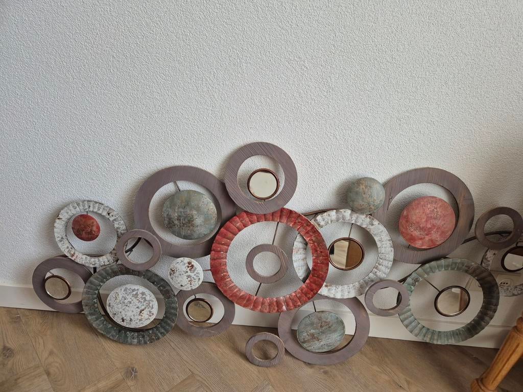 Metalen Wanddecoratie Cirkels met Spiegels, Ophalen of Verzenden, Gebruikt