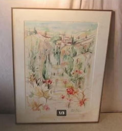 Mooi Geschilderd Aquarel 'Zuiders Dorpje' - Monique Raise, Antiek en Kunst, Ophalen of Verzenden, Landschap, Aquarel, Origineel werk