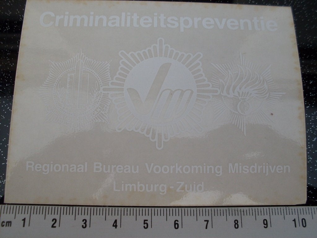 ruit sticker politie logo criminaliteit preventie limburg, Verzamelen, Verzenden, Zo goed als nieuw, Bedrijf of Vereniging