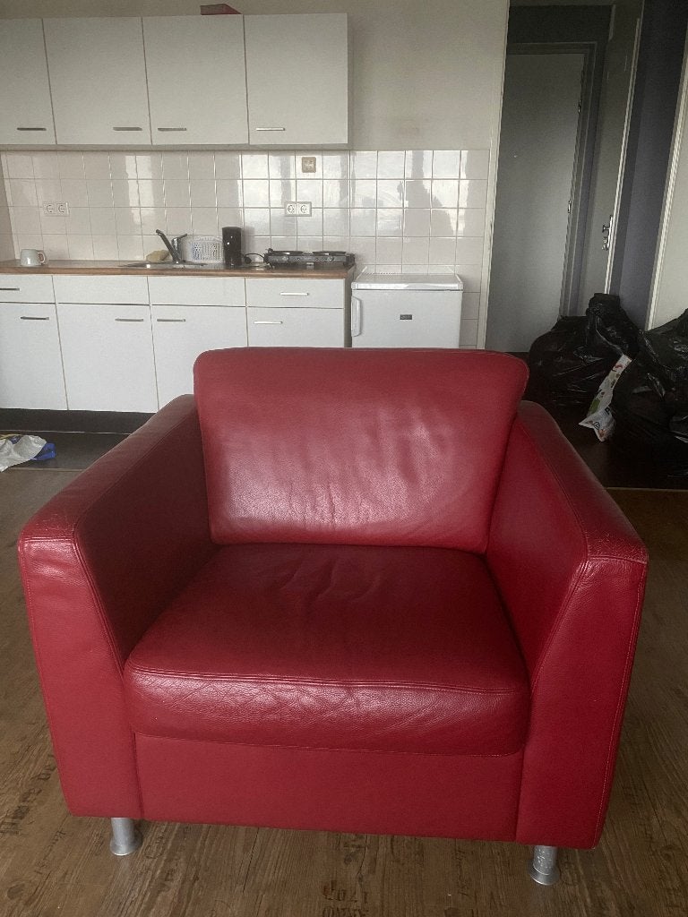 Red Leather Armchair / Single Sofa - Fauteuil, Ophalen, Minder dan 50 cm, 75 tot 100 cm, Zo goed als nieuw