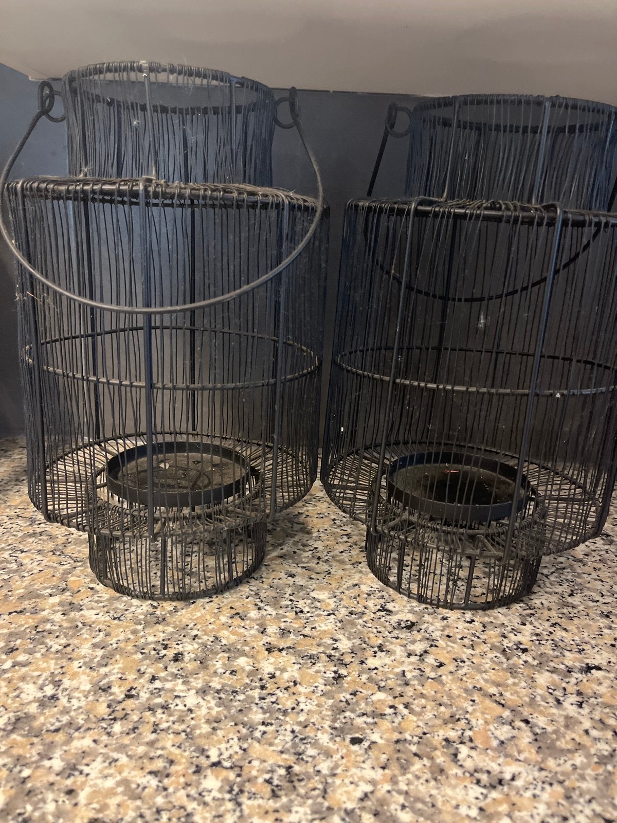 Set van 2 zwarte metalen windlichten/lantaarns, Ophalen, Windlicht, Gebruikt, Metaal