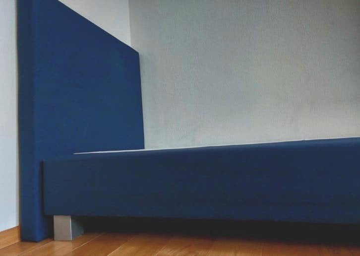Zeer mooie eenpersoons boxspring (90x200cm) met hoofdbord, Ophalen, 90 cm, Eenpersoons, Blauw