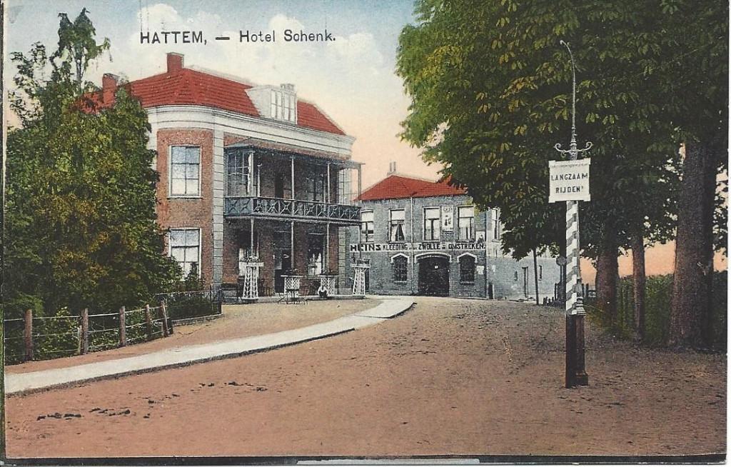 Hattem (Gld.) Hotel Schenk, Kleedingzaak Heins. Nauta 11200, Verzamelen, Ophalen of Verzenden, Voor 1920, Ongelopen, Gelderland