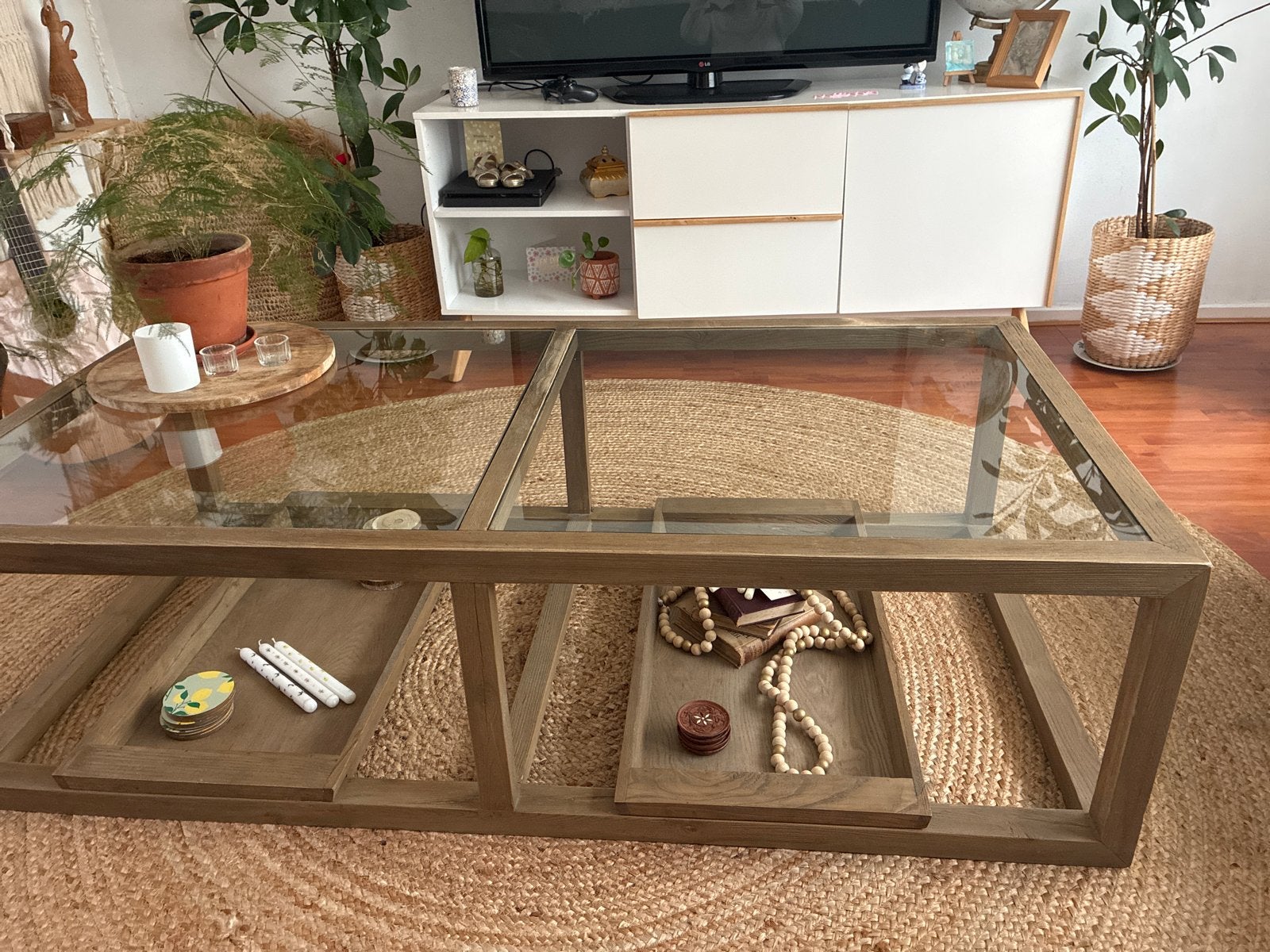 Riviera Maison Salontafel met Glas en Hout, Huis en Inrichting, Ophalen, 50 tot 100 cm, 100 tot 150 cm, Zo goed als nieuw