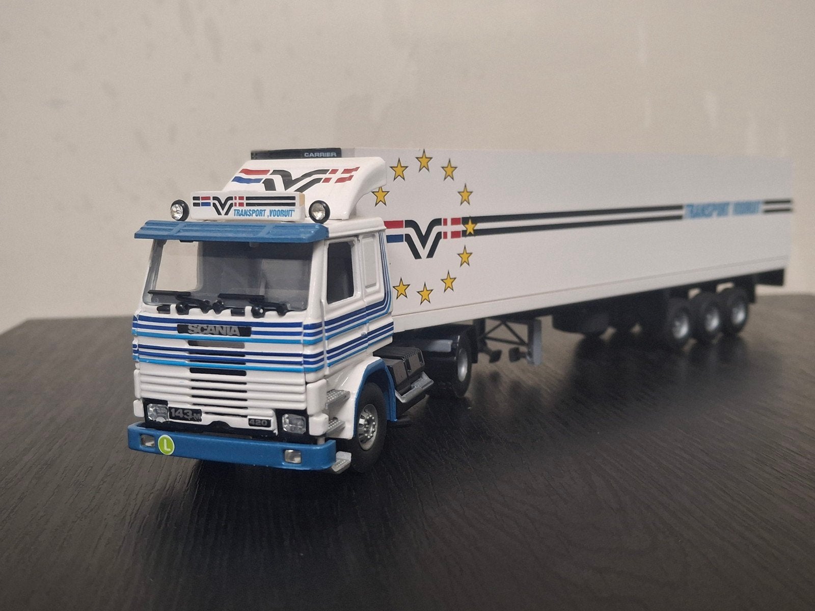 Tekno Scania 143M Transport Vooruit, Hobby en Vrije tijd, Modelauto's | 1:50, Ophalen of Verzenden, Zo goed als nieuw, Bus of Vrachtwagen