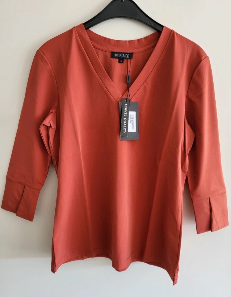 Mi Piace travelstof top met 3/4 mouw roest, Mi Piace, Overige kleuren, Nieuw, Ophalen of Verzenden