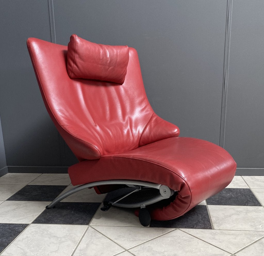 80 jaren opvouwbaar relax fauteuil ROOD leer voetensteun, Ophalen, Gebruikt, Design, Leer