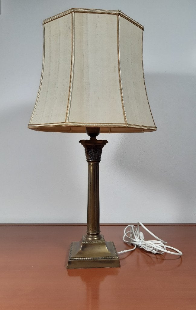 Tafellamp met originele kap, Klassiek brons (Frantzen), Ophalen of Verzenden, Zo goed als nieuw, Metaal