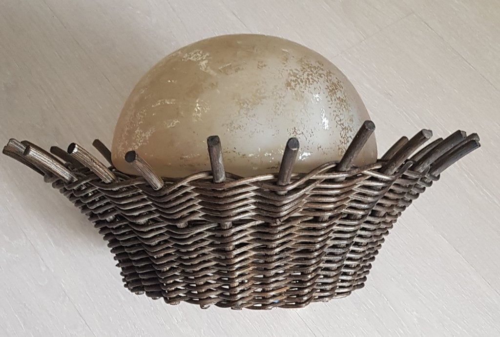 Hanglamp, H ongeveer 26 cm. / B 44 cm met het riet gemeten, Ophalen of Verzenden, Gebruikt, Glas
