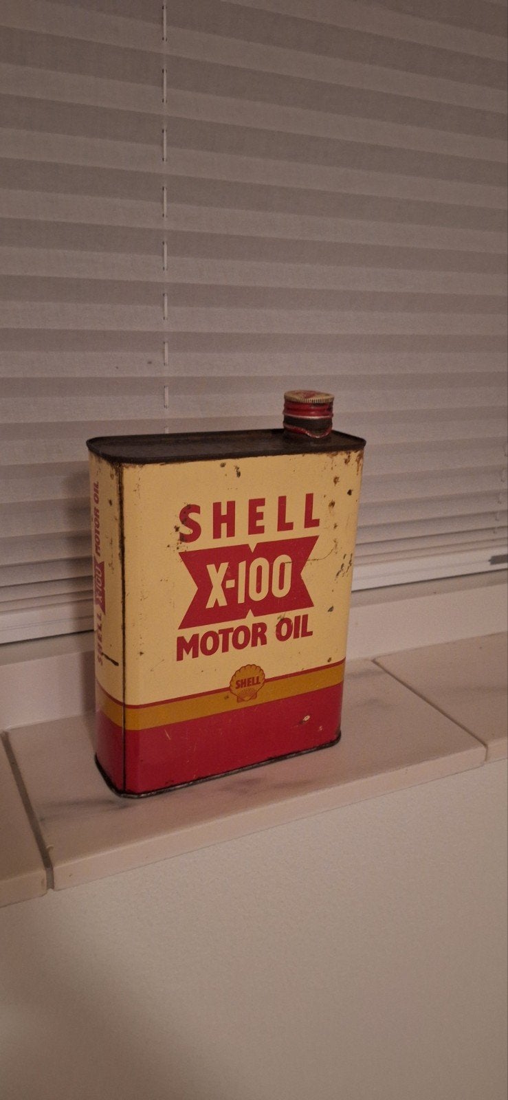 Vintage Shell X-100 Motor Oil Blik - Inruil mogelijk, Verzamelen, Blikken, Verzenden, Gebruikt, Overige