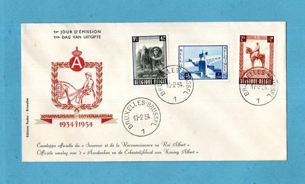 Belgie FDC onbeschreven - 938/40 - 1954  --  S808, Postzegels en Munten, Postzegels | Europa | België, Verzenden, Gestempeld