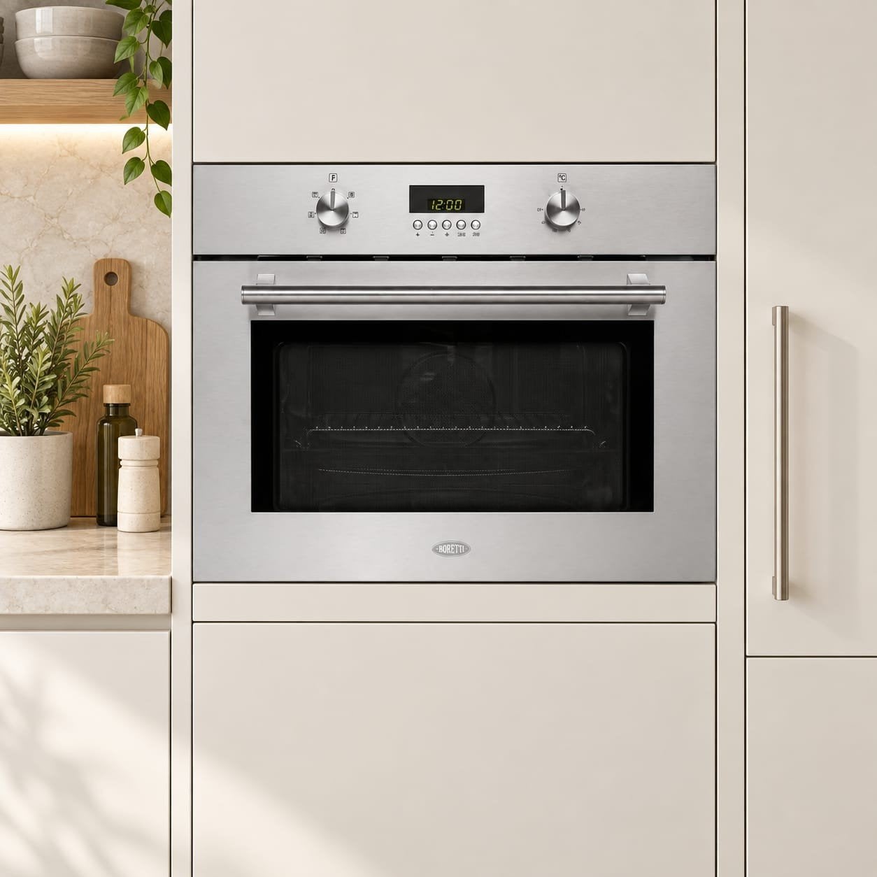 Boretti BCM 45 Combi-oven - Zo goed als nieuw COMBIMAGNETRON, 45 tot 50 cm, Ophalen of Verzenden, Inbouw, Draaiplateau