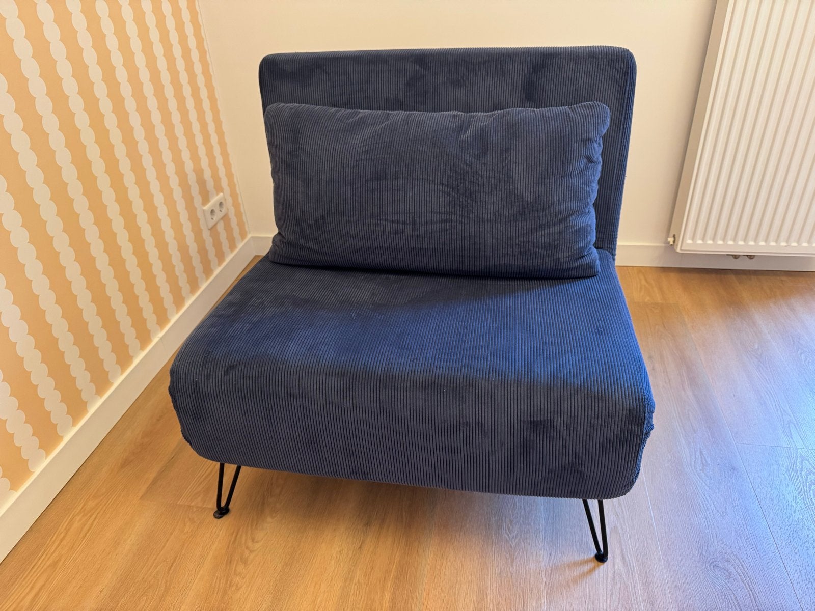 Donkerblauwe slaapstoel / bedbank, Ophalen, Gebruikt, 90 cm, Eenpersoons