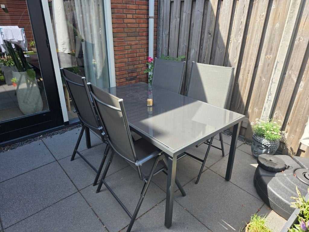 Garden table/chairs - tuin tafel/stoelen, Ophalen, Gebruikt, Rechthoekig, Rvs