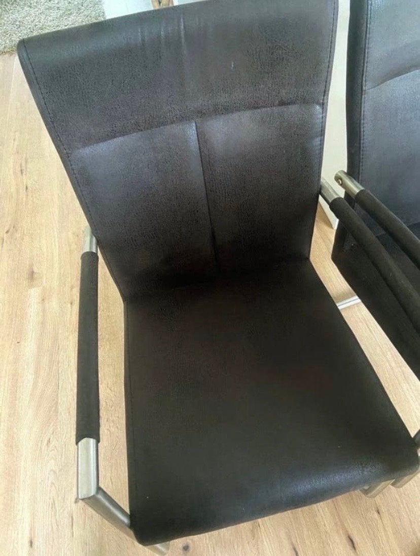 Vier two-toned antraciet designer stoelen, Huis en Inrichting, Stoelen, Ophalen, Gebruikt, Overige kleuren, Vier