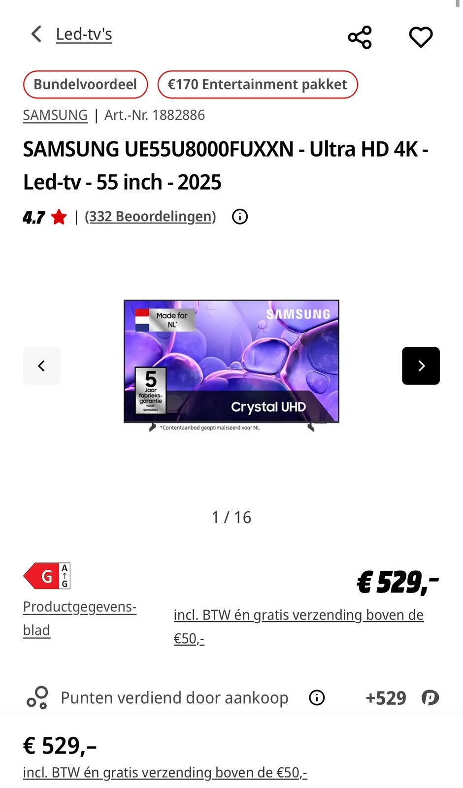 Led tv 55 inch SAMSUNG crystal UHD, Ophalen of Verzenden, Nieuw, Minder dan 60 cm, Minder dan 30 cm