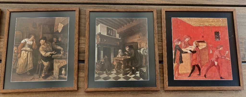 Set van 5 ingelijste klassieke kunstdrukken (Oude Meesters), Achter glas, Portret of Personen, Ophalen of Verzenden, Print