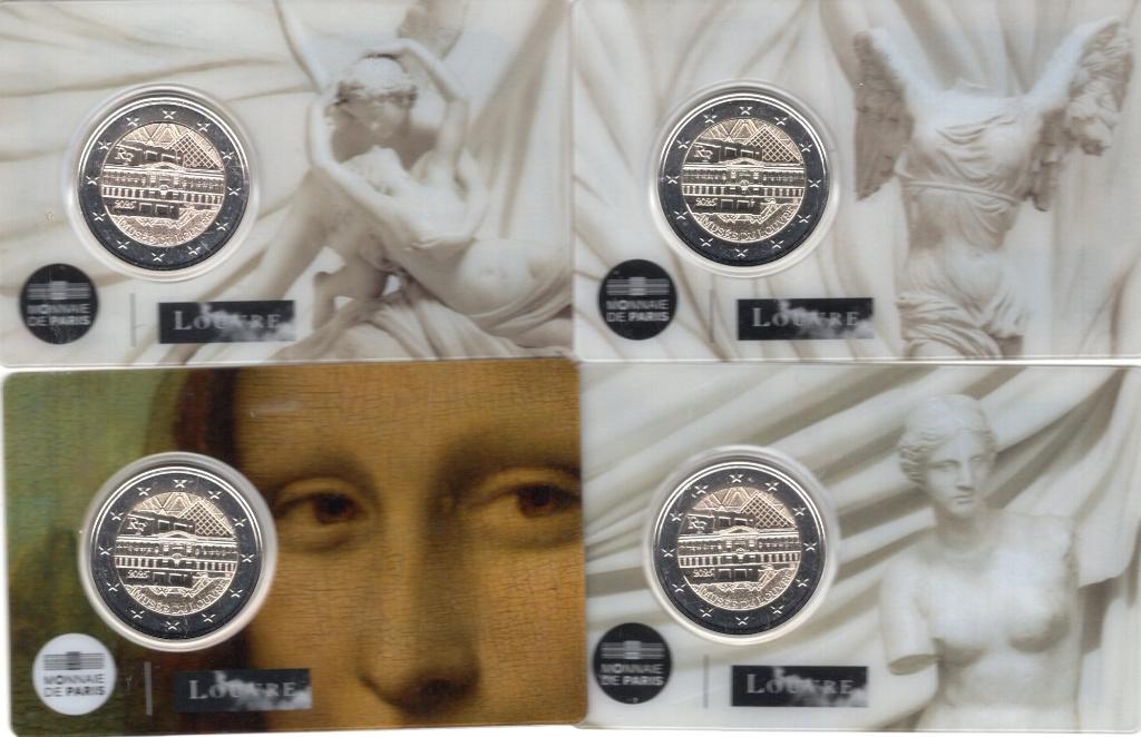 4x 2 euro Frankrijk 2025 - Louvre Museum - BU Coincards, Verzenden, Frankrijk, 2 euro, Setje