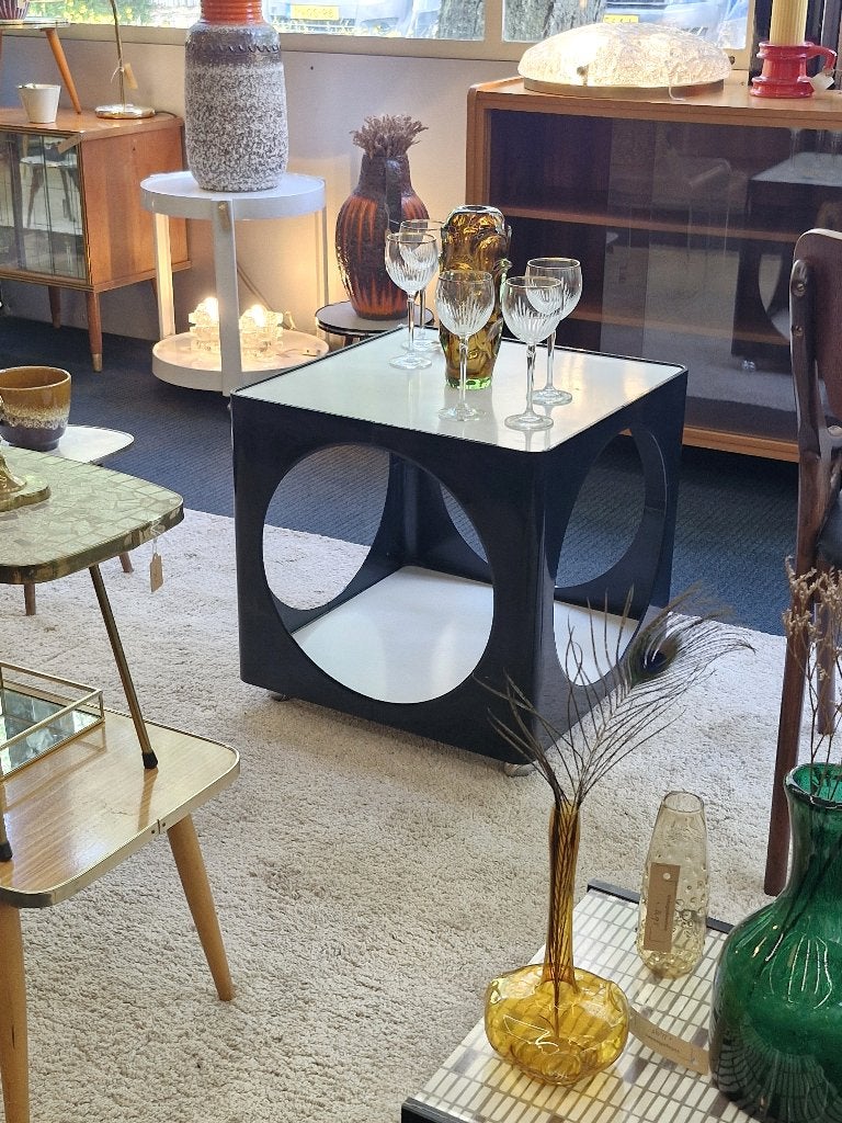 Vintage cube tafel op wieltjes space age 70s, Ophalen, Minder dan 55 cm, Gebruikt, .