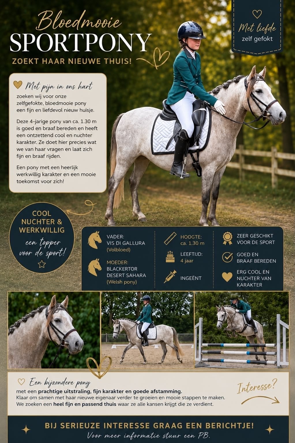 C pony welsh x volbloed, Dieren en Toebehoren, Merrie, Springpony, 3 tot 6 jaar, C pony (1.27m tot 1.37m)