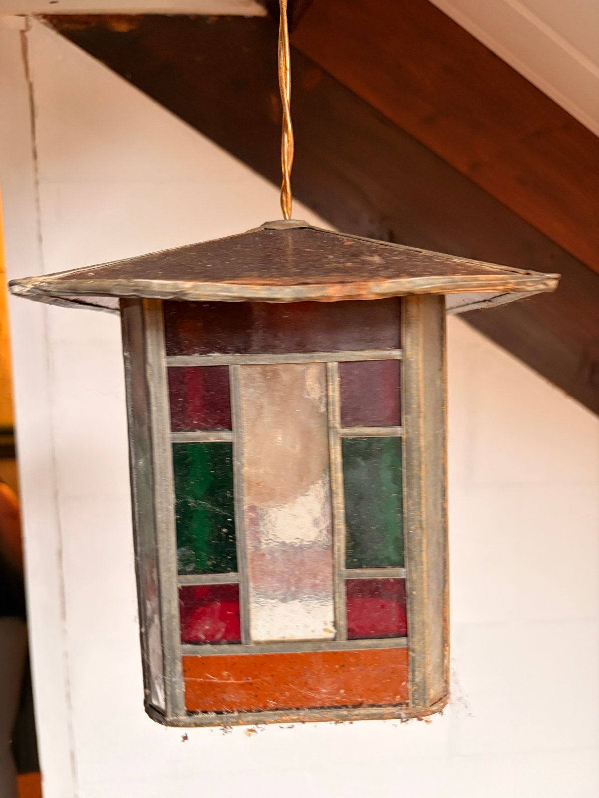Antieke glas-in-lood lamp - Unieke hanglamp, Ophalen of Verzenden