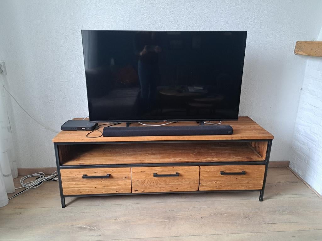 TV-meubel/dressoir industrieel teak hout, Ophalen, Zo goed als nieuw, Minder dan 100 cm, 25 tot 50 cm