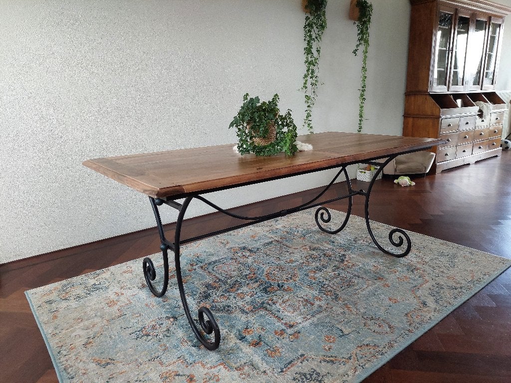 Sheesham Houten Eettafel met Smeedijzeren Onderstel, Overige houtsoorten, Gebruikt, 150 tot 200 cm, Vier personen