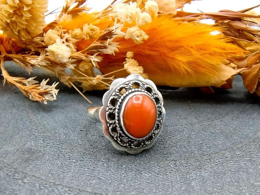Zilveren ring met bloedkoraal, 16.75 mm, Gebruikt, Info@zilverwebsite.nl, Verzenden, Kleiner dan 17