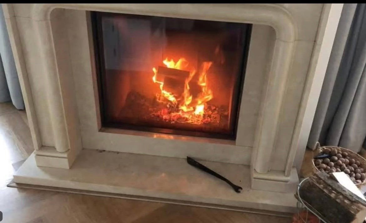 kal fire liftdeurhaard schuifraam convectie marmeren schouw, Ophalen, Zo goed als nieuw, Houthaard