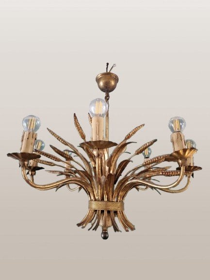 Hans Kögl hanglamp - Korenschoofmotief, Goud, Ophalen, Gebruikt, Metaal, Vintage, Glamour