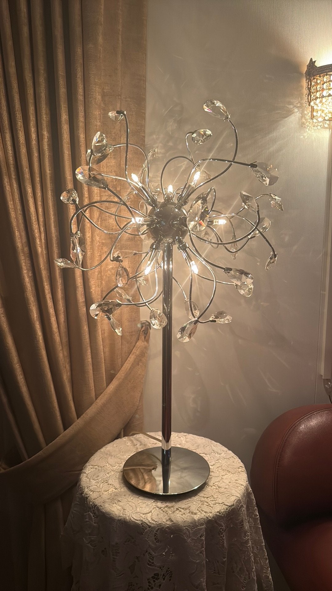 Set van 2 kristallen/chroom tafellampen met dimmer, Ophalen of Verzenden, Zo goed als nieuw, Minder dan 100 cm