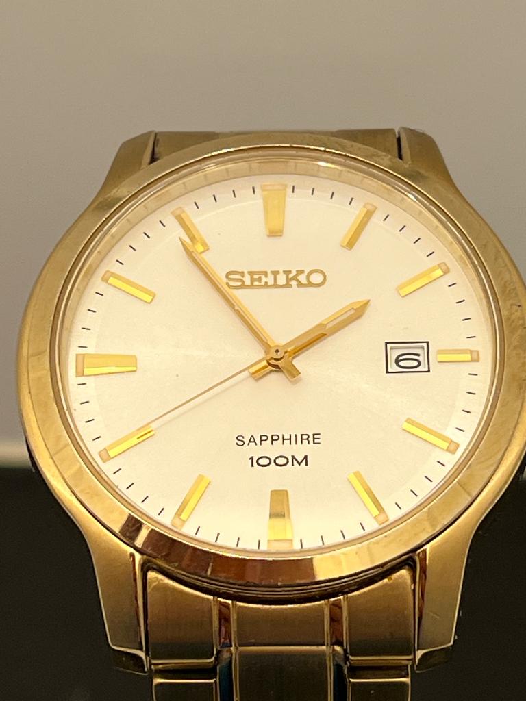 Seiko 7N42-0GE0 Sapphire Goudkleurig 40mm, Sieraden, Tassen en Uiterlijk, Horloges | Heren, Gebruikt, Polshorloge, Seiko, Staal