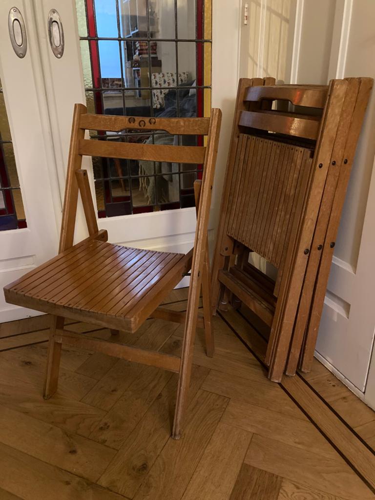 Vintage houten klapstoelen, Ophalen, Gebruikt, Bruin, Vier