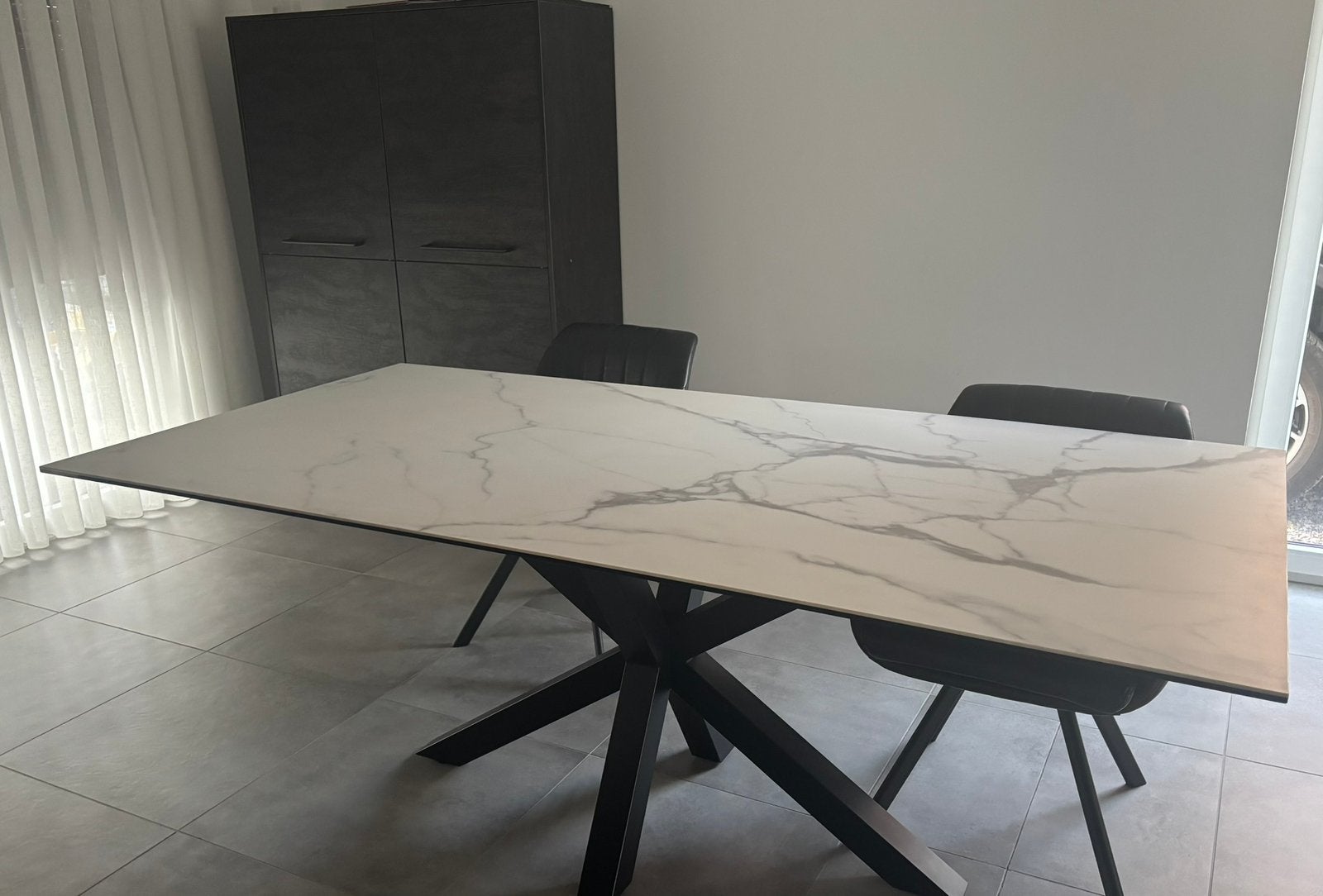 Luxe eettafel met marmerlook – 200 cm, Ophalen, 200 cm of meer, 50 tot 100 cm, Zo goed als nieuw
