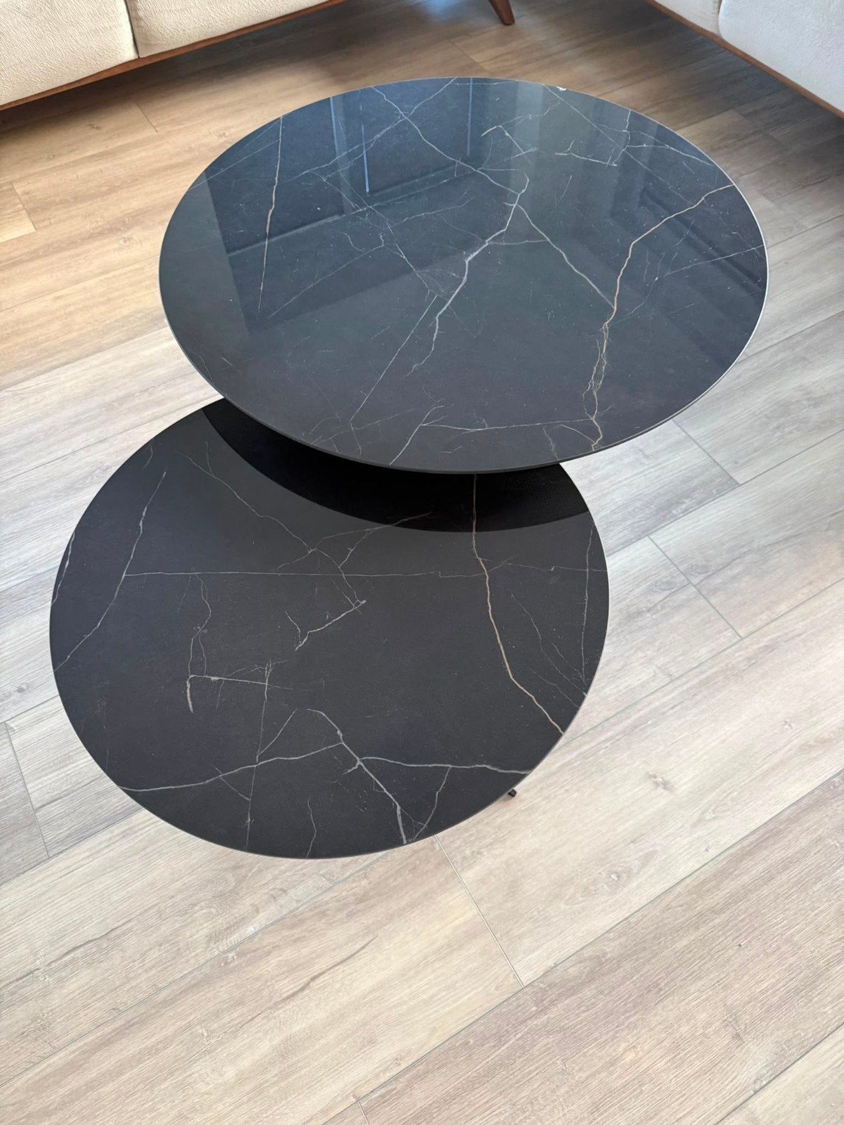 Moderne keramische salontafel set - Zwart marmerlook, Huis en Inrichting, Tafels | Salontafels, 50 tot 100 cm, Overige materialen