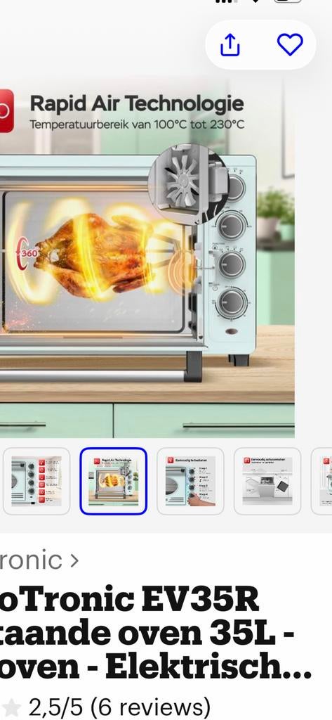 TurboTronic EV35R vrijstaande oven 35L, Minder dan 45 cm, Gebruikt, Oven, Hete lucht