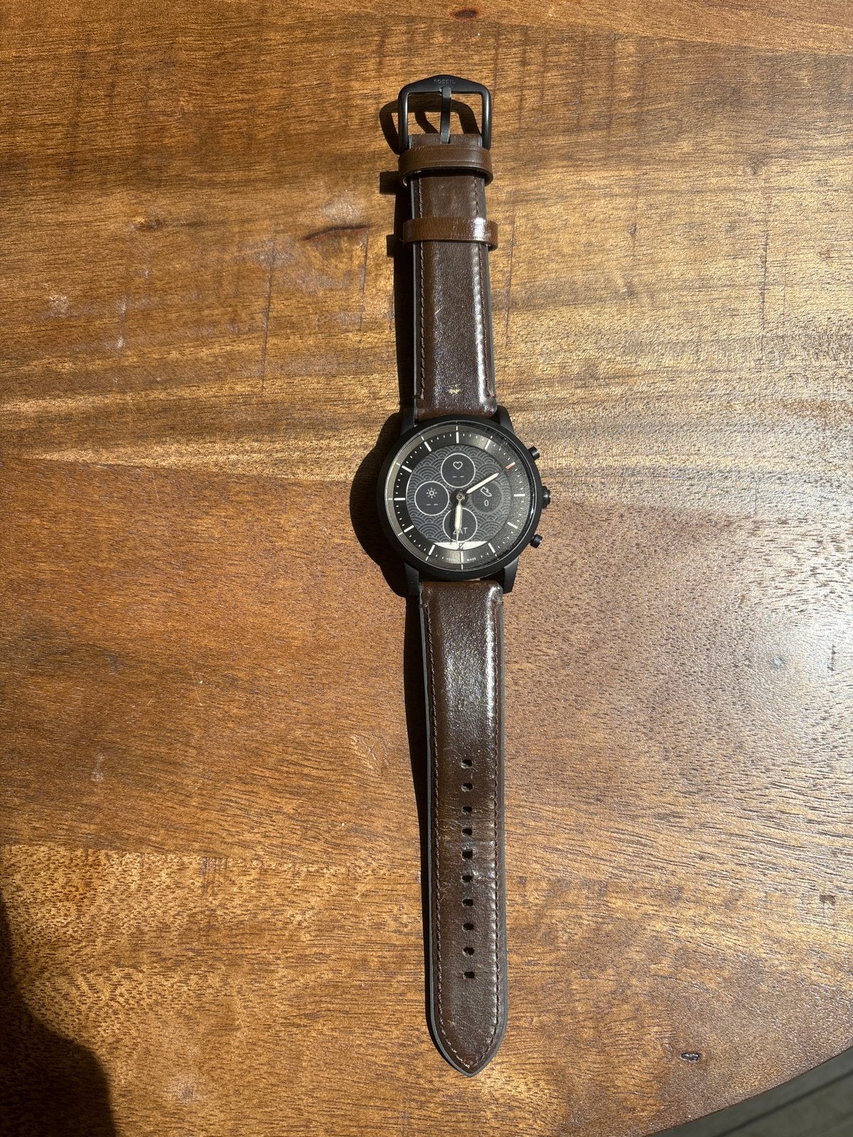 Fossil Hybrid Smartwatch HR - Zwart met bruin leren band, Sieraden, Tassen en Uiterlijk, Smartwatches, Ophalen, Hartslag, Zwart