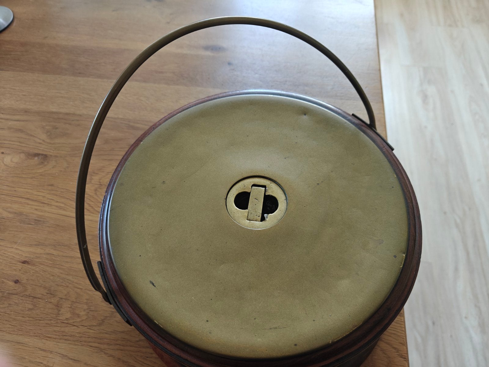 Antieke koperen en houten stoof met handvat, Antiek en Kunst, Antiek | Woonaccessoires, Ophalen of Verzenden