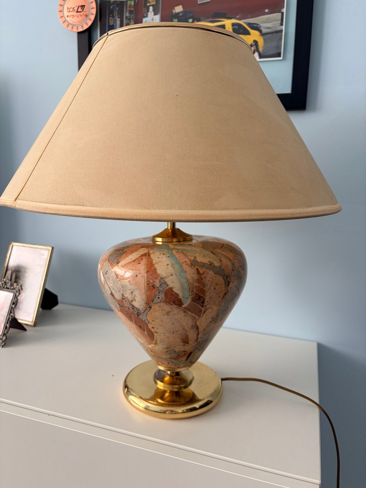 Vintage Italiaanse marmerlook tafellamp - 55 cm hoog, Ophalen of Verzenden, Gebruikt