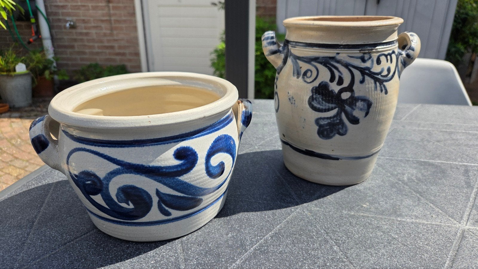Set van 2 antieke Keulse potten met blauw decor, Ophalen of Verzenden