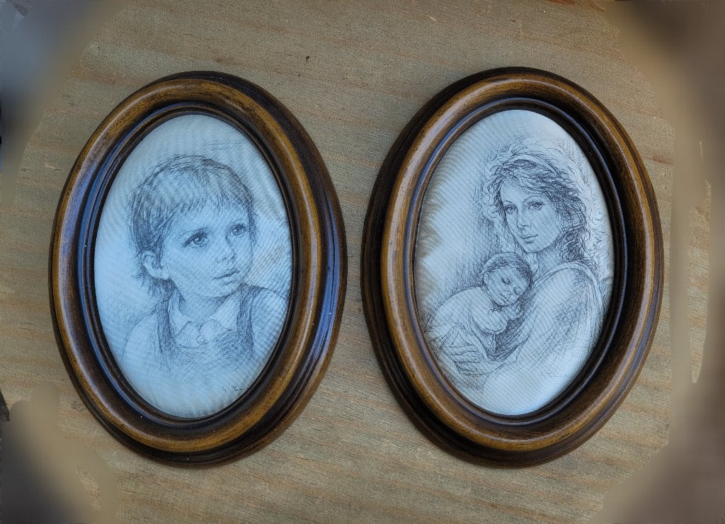 2 Portretjes op zijde door Guiseppe Tarantino (1916-1999), Portret of Personen, Realistisch, Overige ondergronden, Ophalen of Verzenden